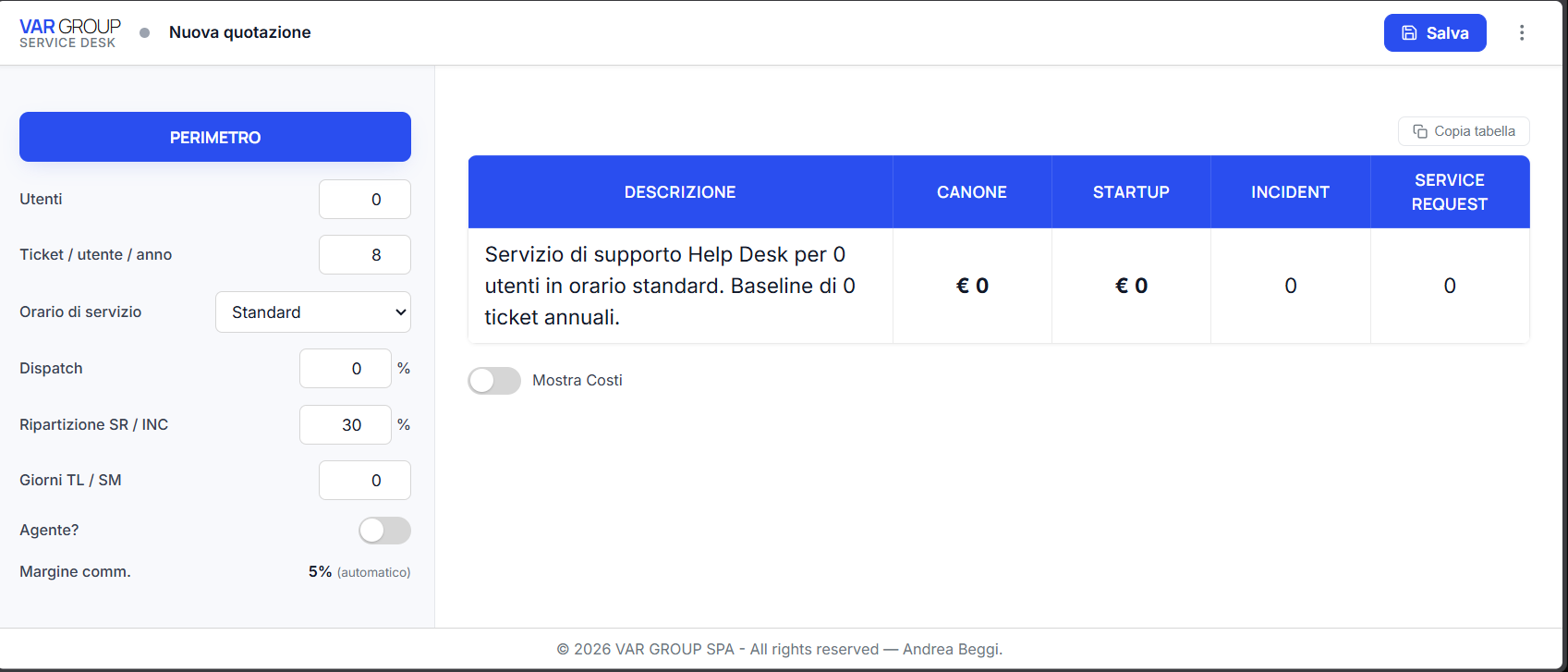 Configuratore Service Desk Utenti — VAR GROUP